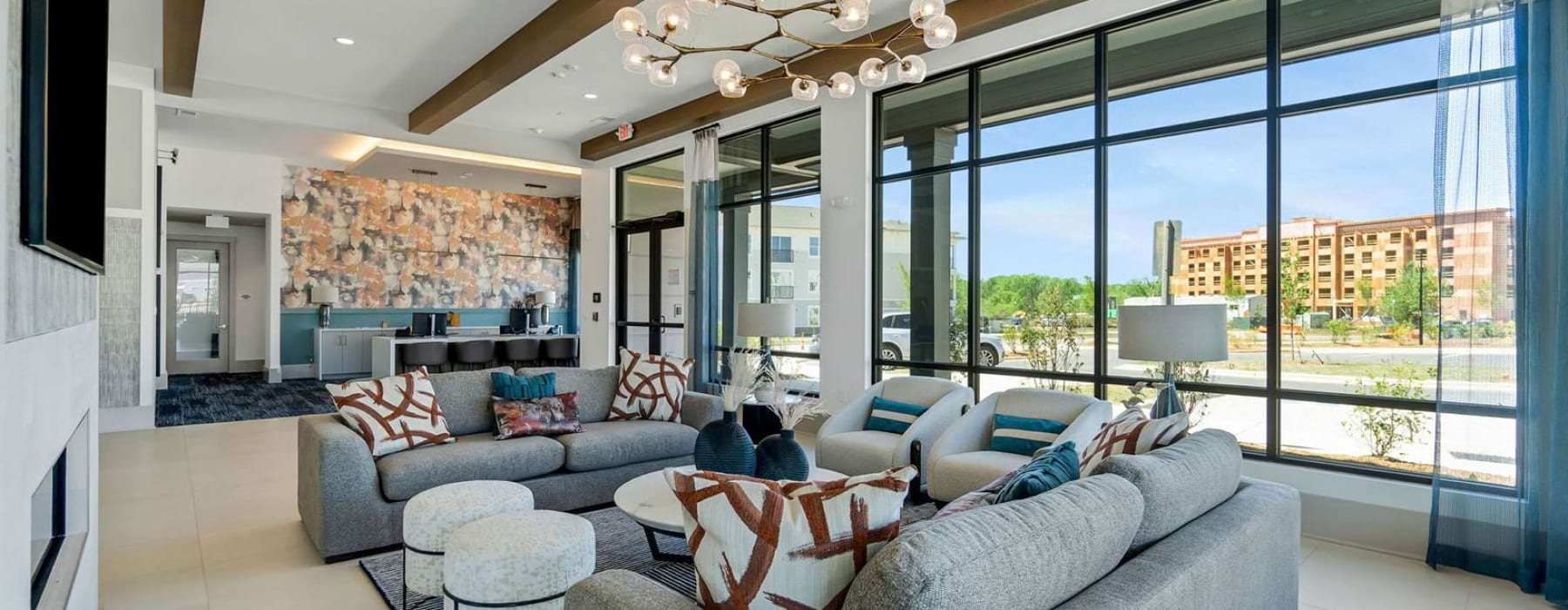lounge with seating and large windows